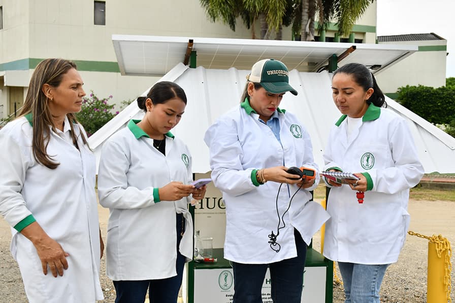 El fotobiorreactor instalado en la Universidad de Córdoba permite medir la capacidad de las microalgas para remover dióxido de carbono del ambiente mediante un sistema de monitoreo con sensores.
